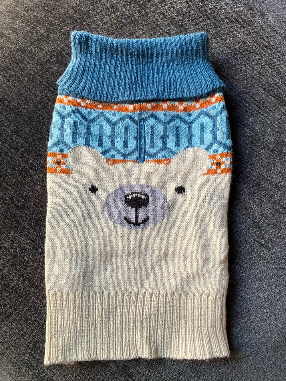 Cozy Bear Knit Dog Sweater in Cream & Blue